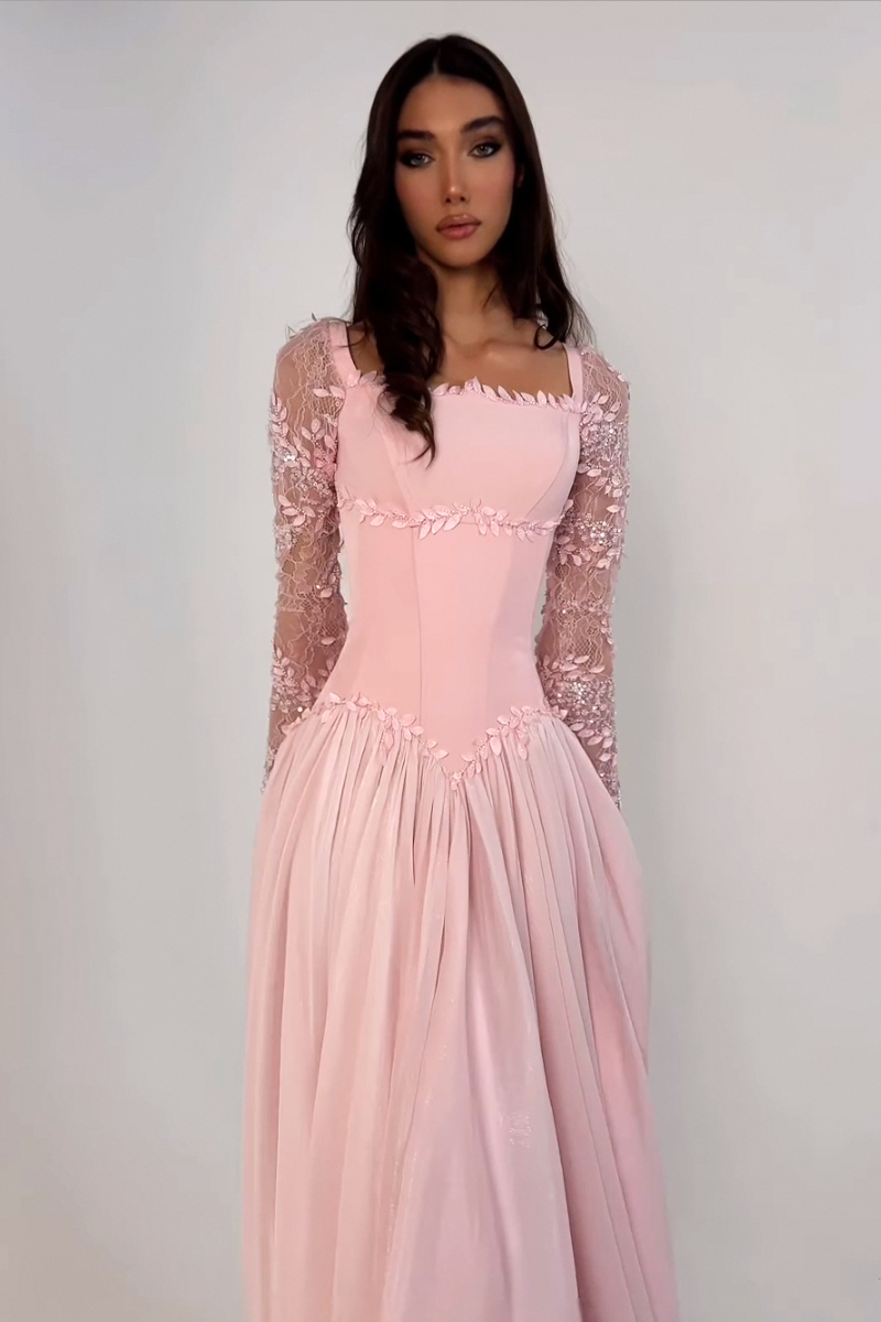 Primrose Long Sleeve Gown – Blush Pink