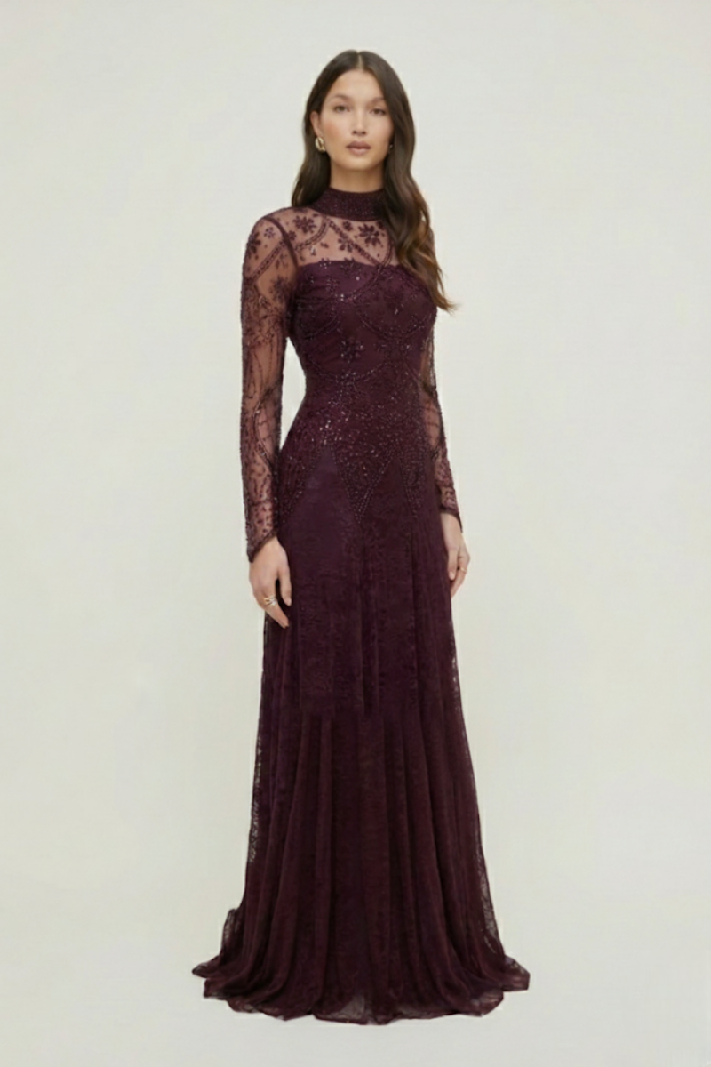 Seraphine Lace Gown – Deep Burgundy