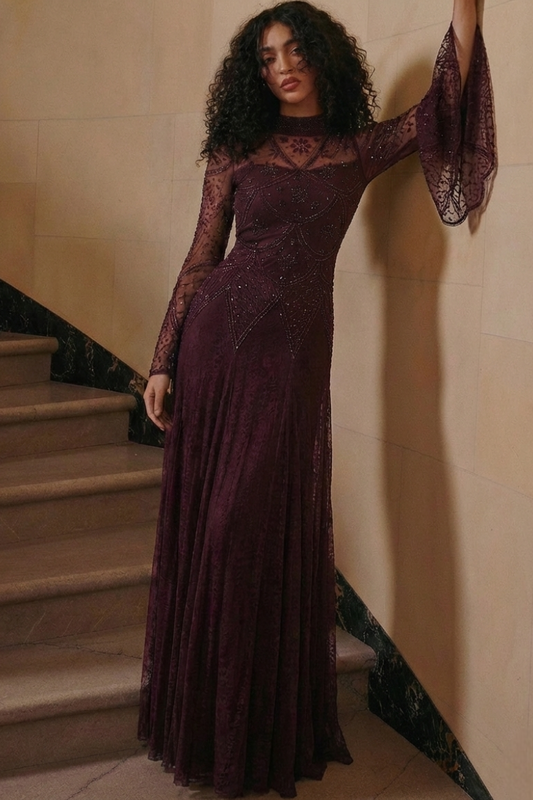 Seraphine Lace Gown – Deep Burgundy