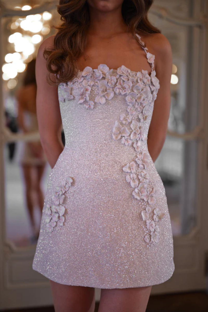 Delilah Floral Mini Dress – Soft Blush