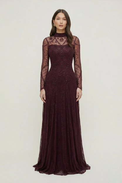 Seraphine Lace Gown – Deep Burgundy