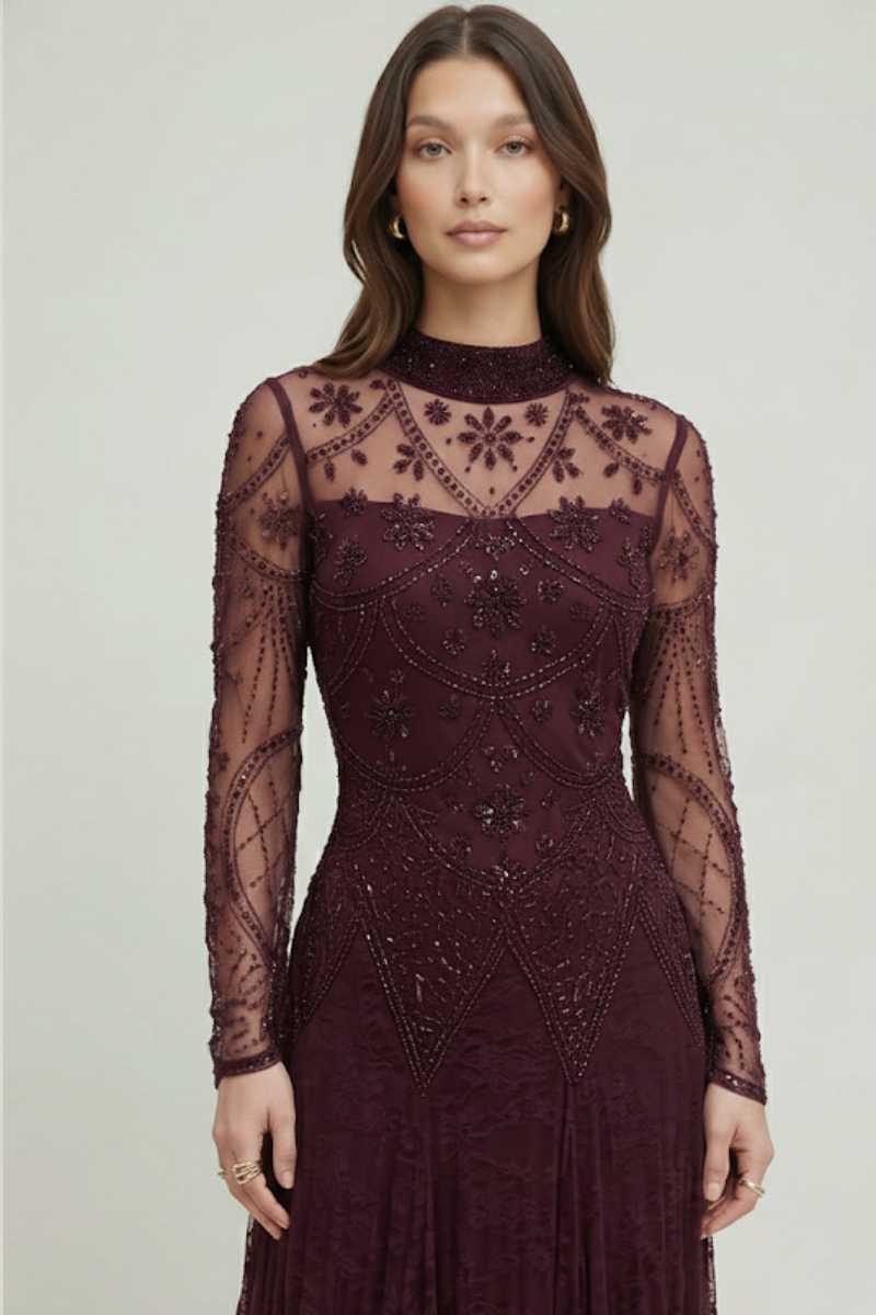 Seraphine Lace Gown – Deep Burgundy