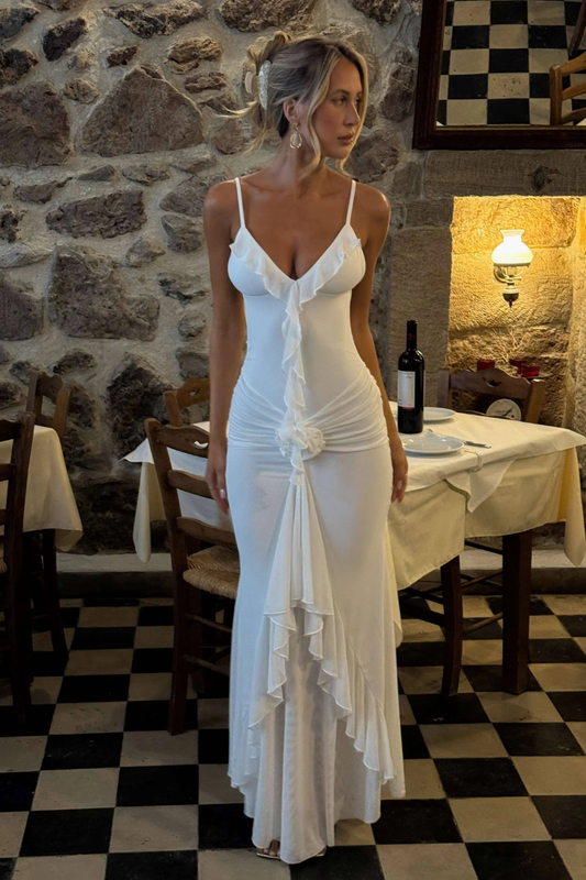 Elowen Floral Strap Gown – Pearl White