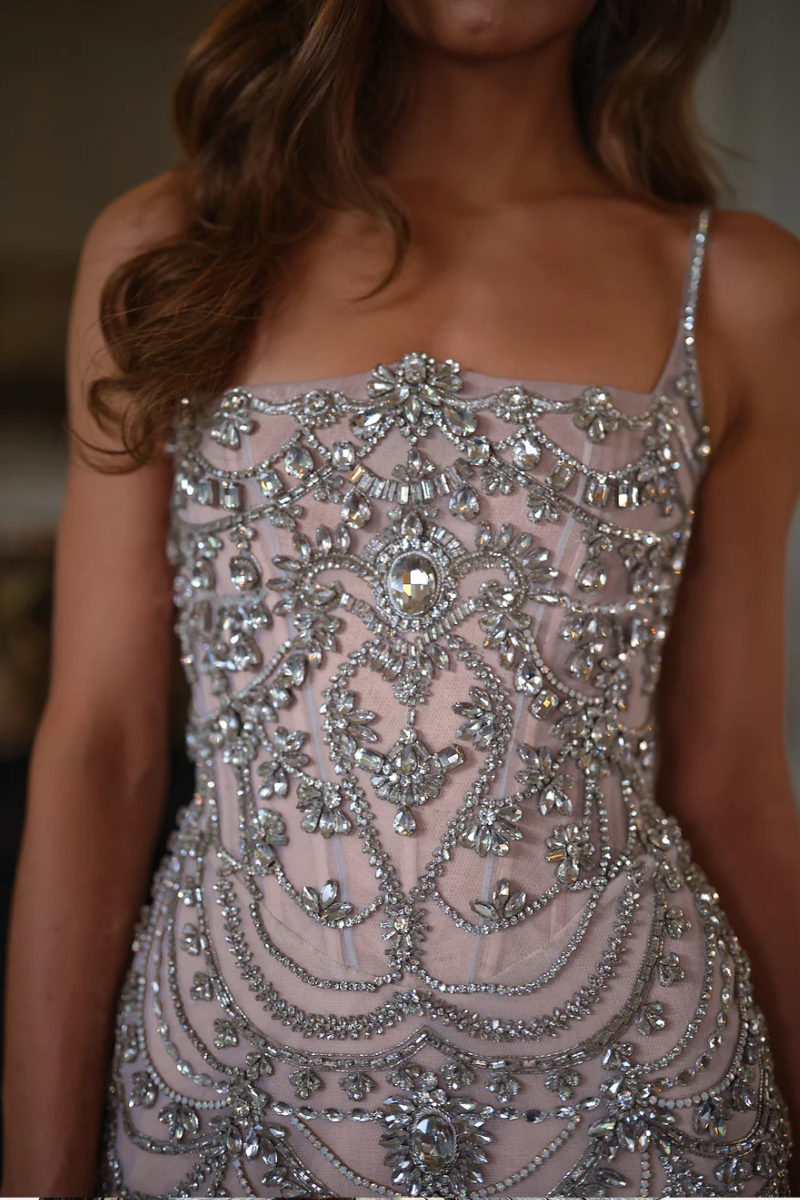 Camellia Beaded Dress – Champagne Nude