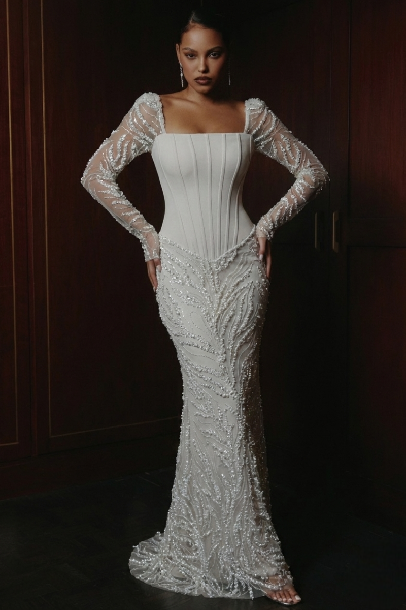 Celestine Beaded Gown – Soft Champagne