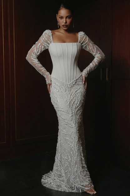 Celestine Beaded Gown – Soft Champagne