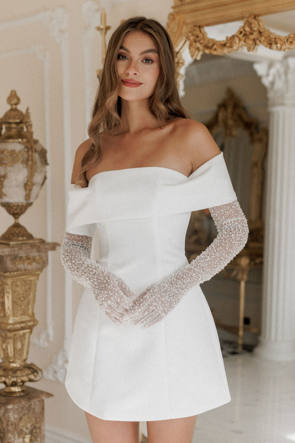 Evangeline Off-Shoulder Dress – Pearl White