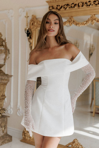 Evangeline Off-Shoulder Dress – Pearl White