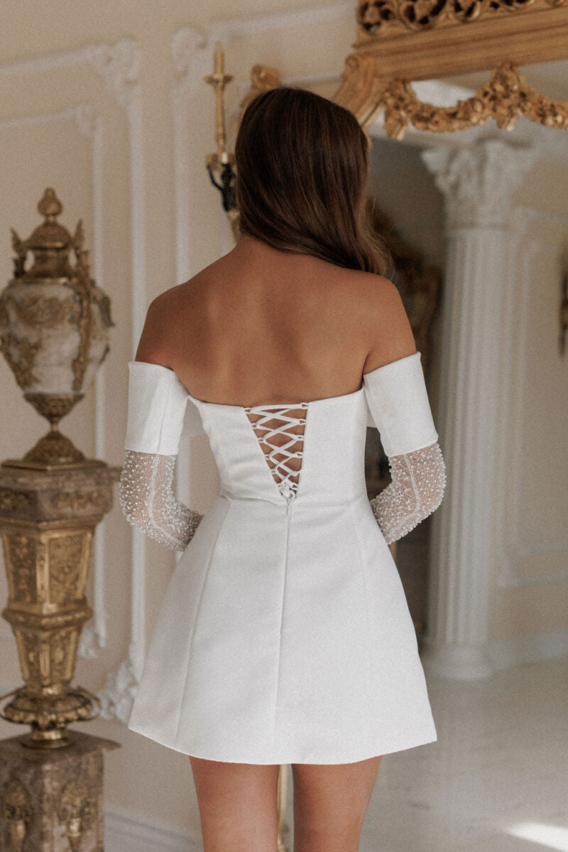 Evangeline Off-Shoulder Dress – Pearl White