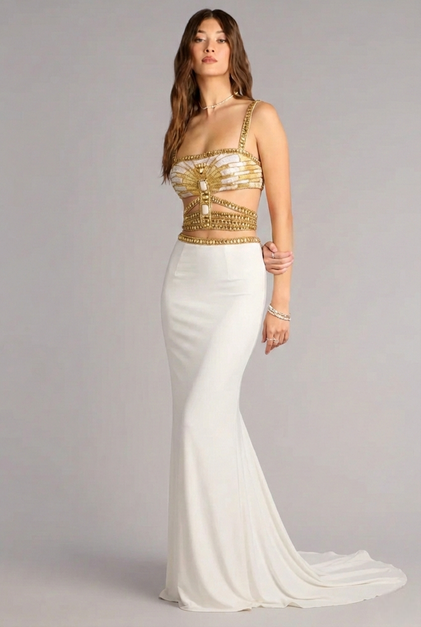 Aurelia Embellished Gown – Ivory Gold