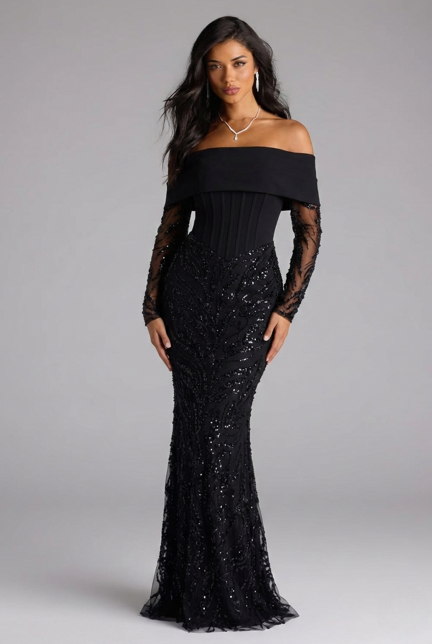 Iris Corset Dress – Midnight Black